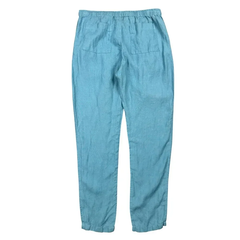 Alex Crane Bo Drawstring Linen Pants Blue — Size Medium